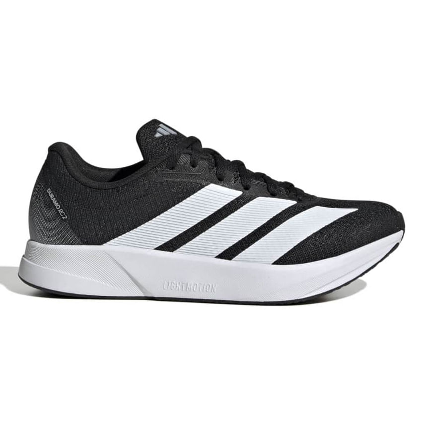 Tênis Adidas Duramo RC 2 Feminino preto com detalhes em branco, vista lateral central